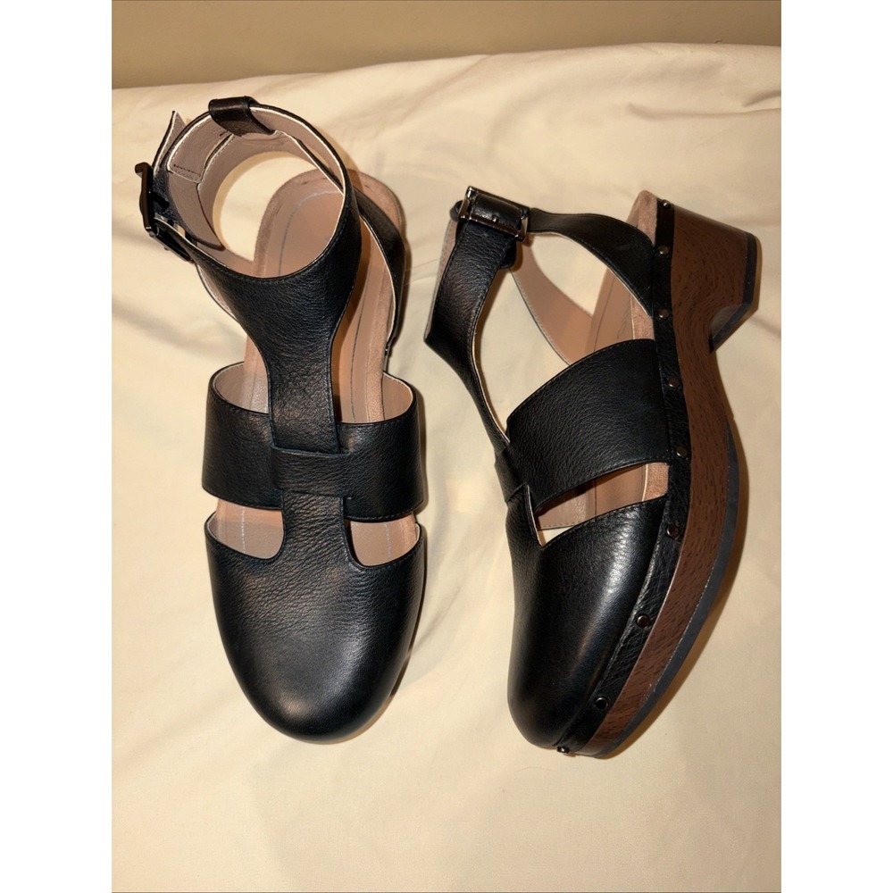 Vionic Faye Clog Sandals 7 Black Leather Buckle Strap Adjustable Platform EU 38 - Picture 3 of 13